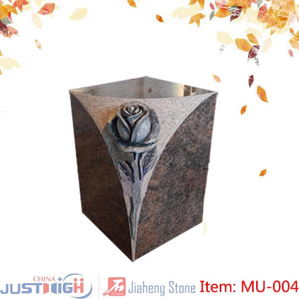 memorial urn with flower carving