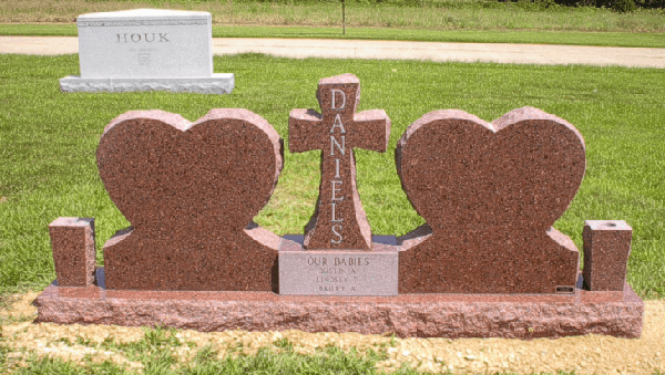 double heart upright headstone