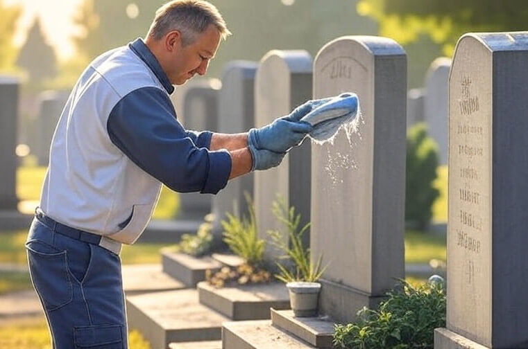 How do professionals clean headstones