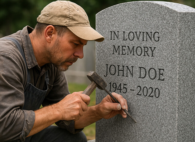 How do they put the lettering on headstones