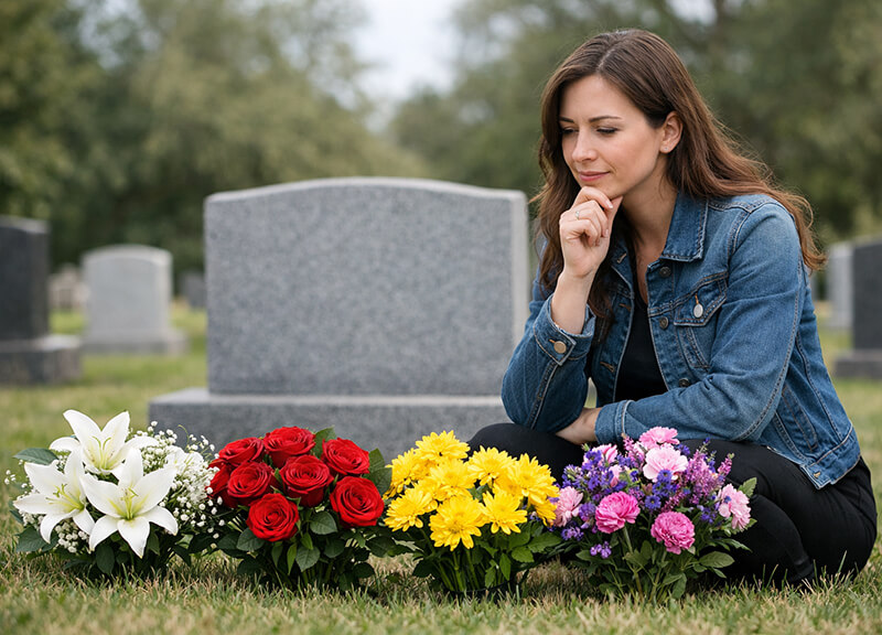 What color flowers should you put on a grave